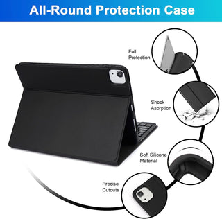 Husa cu tastatura si mouse pentru Apple iPad Air (2024) 11", Sigloo, Black, Bluetooth, Wireless, Magnetic, Protectie completa si stand ajustabil