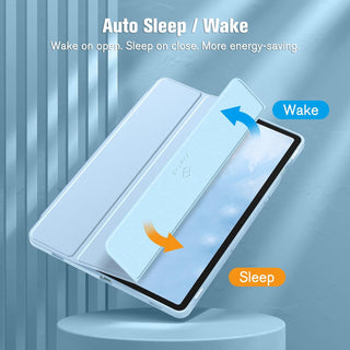 Husa premium pentru Samsung Galaxy Tab S10+/S10Fe+/S9+/S9Fe+, 12.4", Sigloo, interior de piele sintetica, suport Smart Pen, spatele din policarbonat transparent, rezistent la socuri, Blue