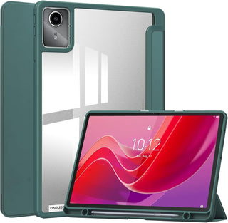 Husa premium pentru Lenovo Tab P12 (TB370FU)/Lenovo Idea Tab Pro(TB-373FU), 12.7'',  Sigloo, suport Smart Pen, spatele din policarbonat transparent, rezistent la socuri, Pine Green