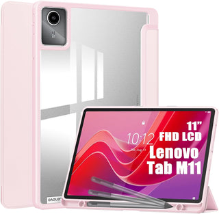 Husa premium pentru Lenovo Tab M11 2024 (TB-330FU/TB-330XU/TB-331FC), 11", Sigloo, interior de piele sintetica, suport Smart Pen, spatele din policarbonat transparent, rezistent la socuri, Pink