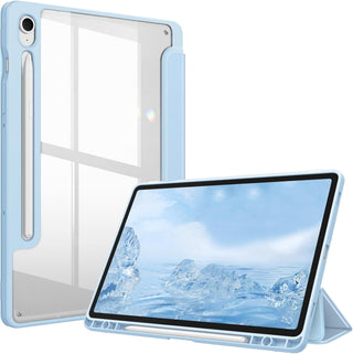Husa premium pentru Samsung Galaxy Tab S10+/S10Fe+/S9+/S9Fe+, 12.4", Sigloo, interior de piele sintetica, suport Smart Pen, spatele din policarbonat transparent, rezistent la socuri, Blue