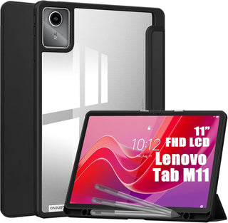 Husa premium pentru Lenovo Tab M11 2024 (TB-330FU/TB-330XU/TB-331FC), 11", Sigloo, interior de piele sintetica, suport Smart Pen, spatele din policarbonat transparent, rezistent la socuri, Black