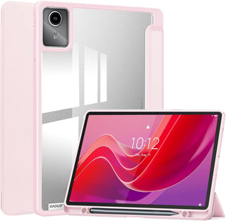 Husa premium pentru Lenovo Tab P12 (TB370FU)/Lenovo Idea Tab Pro(TB-373FU), 12.7'',  Sigloo, suport Smart Pen, spatele din policarbonat transparent, rezistent la socuri, Pink