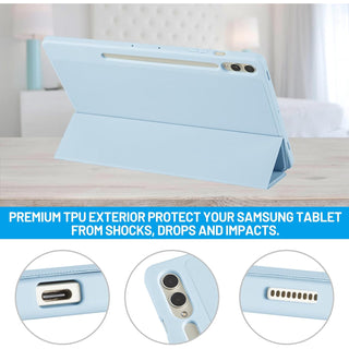 Husa premium pentru Samsung Galaxy Tab S9 / S9 Fe, 11 inch, Sigloo, UltraSlim tip stand functie sleep/wake-up si slot pentru S-Pen, Blue