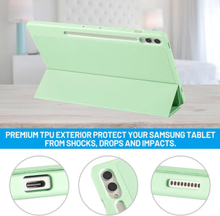 Husa premium pentru Samsung Galaxy Tab S9 / S9 Fe, 11 inch, Sigloo, UltraSlim tip stand functie sleep/wake-up si slot pentru S-Pen, Green