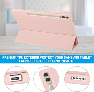 Husa premium pentru Samsung Galaxy Tab S9 / S9 Fe, 11 inch, Sigloo, UltraSlim tip stand functie sleep/wake-up si slot pentru S-Pen, Pink