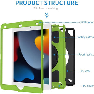 Husa Sigloo 3-in-1 pentru iPad 9.7” / iPad Pro 9.7” (2017/2018) – Protectie Completa, Suport Rotativ, Negru cu Verde