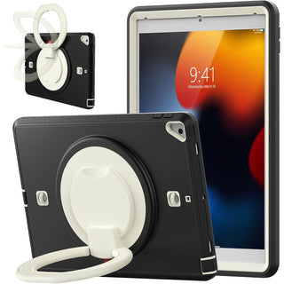 Pachet 360 pentru iPad 9.7" (iPad Air 2, iPad 5/6, iPad Pro 9.7) – Husa Sigloo cu folie inclusa, curea de umar si suport rotativ, Negru