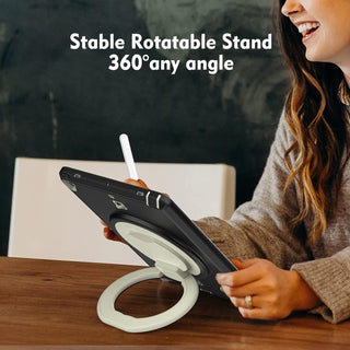 Pachet 360 pentru iPad 9.7" (iPad Air 2, iPad 5/6, iPad Pro 9.7) – Husa Sigloo cu folie inclusa, curea de umar si suport rotativ, Negru