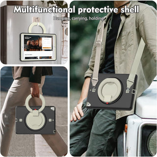 Pachet 360 pentru iPad 9.7" (iPad Air 2, iPad 5/6, iPad Pro 9.7) – Husa Sigloo cu folie inclusa, curea de umar si suport rotativ, Negru