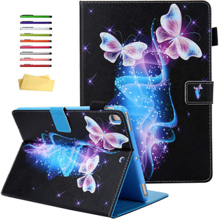 Husa Sigloo pentru iPad 9.7" 2018/2017 & iPad Air 1/Air 2 – Coperta Smart Magnetica din Piele PU, Suport carduri – Model Fluturi Mov