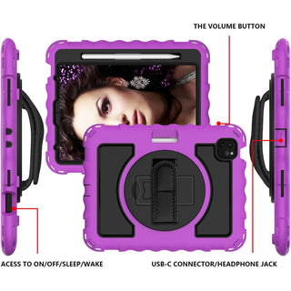 Husa Sigloo pentru iPad Air 10.9" (Gen. 5/4) si iPad Pro 11" (Gen. 1–4), Carcasa rezistenta 3-in-1, Stand, Curea de umar, Mov cu Negru