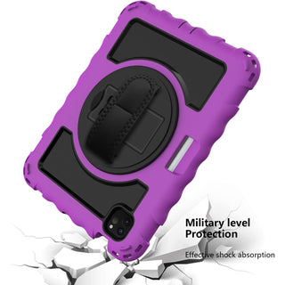 Husa Sigloo pentru iPad Air 10.9" (Gen. 5/4) si iPad Pro 11" (Gen. 1–4), Carcasa rezistenta 3-in-1, Stand, Curea de umar, Mov cu Negru