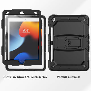 Husa Sigloo, pentru tableta Apple Ipad gen 9/8/7, 10.2 inch, Hybrid 3in1, 360 °protectie, suport kickstand, Stand, Corner Shockproof, Negru