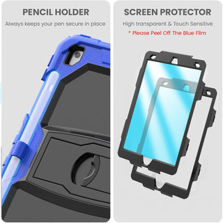 Husa Sigloo, pentru tableta Apple Ipad gen 9/8/7, 10.2 inch, Hybrid 3in1, 360 °protectie, suport smartpen, Stand, Corner Shockproof, Albastru