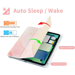 Husa premium Sigloo pentru iPad Air13 (2024/2025), iPad Pro 12.9'' (2020/2021/2022), Cu Suport Apple Pencil, Protectie Slim Smart Cover - Roz marmorat