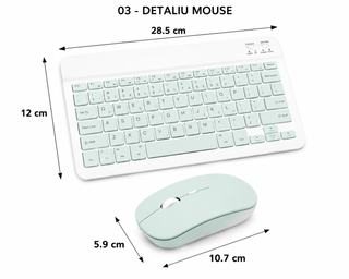 Kit Tastatura + Mouse Wireless Bluetooth Sigloo®, compatibil cu orice tableta, smartphone, laptop, Tv, calculator, Slim, Silentios, Multi-Device (iOS/Android/Windows), Verde