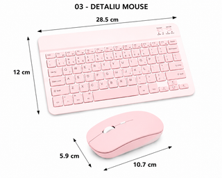 Kit Tastatură + Mouse Wireless Bluetooth Sigloo®, compatibil cu orice tableta, smartphone, laptop, Tv, calculator, Slim, Silențios, Multi-Device (iOS/Android/Windows), Roz