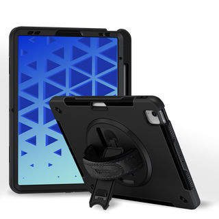 Pachet complet 360› Sigloo: Hus? Shockproof Armor + Folie integrat? pentru Apple iPad Mini 7/6 (2024/2021), 8.3", cu stand rotativ ?i curea umar, Negriu