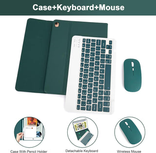 Husa cu tastatura si mouse pentru tableta Samsung Galaxy Tab S10 FE+, 13.1", Sigloo, Verde, Bluetooth, Magnetic, Protectie completa si stand ajustabil
