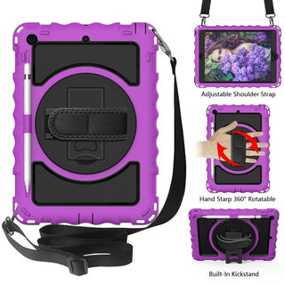 Husa Sigloo, pentru tableta Apple iPad 9th/8th/7th Gen (2021/2020/2019) - Protectie completa, stand, curea umar, suport pen, Violet