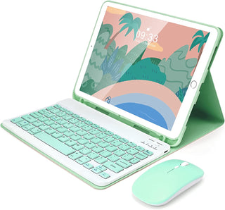 Husa cu tastatura si mouse Sigloo pentru Apple iPad Air (2024), 13 inch, Green, Bluetooth, Wireless, Magnetic, Protectie complatea si stand ajustabil