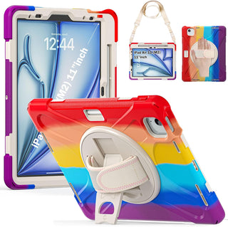 Husa reziztenta pentru iPad Air 10.9" (Gen. 5/4) si iPad Pro 11" (Gen. 1–4), Carcasa rezistenta 3-in-1, Stand, Curea mana, Rosu colorat