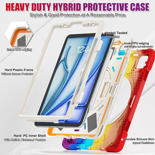 Husa reziztenta pentru iPad Air 10.9" (Gen. 5/4) si iPad Pro 11" (Gen. 1–4), Carcasa rezistenta 3-in-1, Stand, Curea mana, Rosu colorat