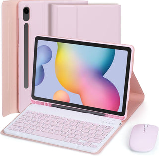 Husa cu tastatura si mouse pentru tableta Samsung Galaxy Tab S10 FE+, 13.1", Sigloo, Roz, Bluetooth, Magnetic, Protectie completa si stand ajustabil