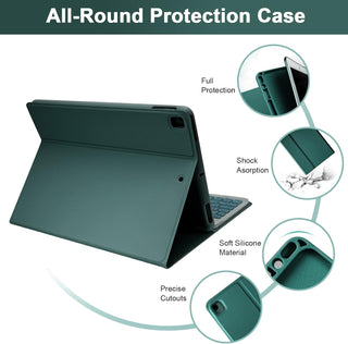 Husa cu tastatura si mouse pentru tableta Samsung Galaxy Tab S10 FE+, 13.1", Sigloo, Verde, Bluetooth, Magnetic, Protectie completa si stand ajustabil