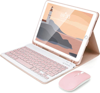 Husa cu tastatura si mouse Sigloo pentru iPad Pro 12.9 5th Gen 2021 / 4th Gen 2020 / 3rd Gen 2018, 12.9 Inch, Wireless, Bluetooth, Pink