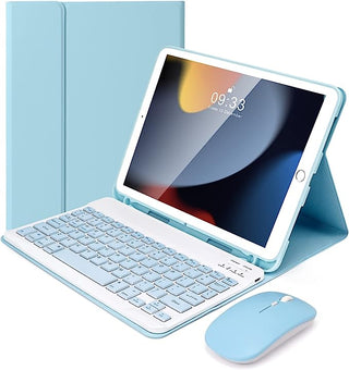 Husa cu tastatura si mouse Wireless, Bluetooth, Sigloo, compatibila cu tableta iPad mini 6th Gen 8.3, 2021, 8.3 Inch, Bleu