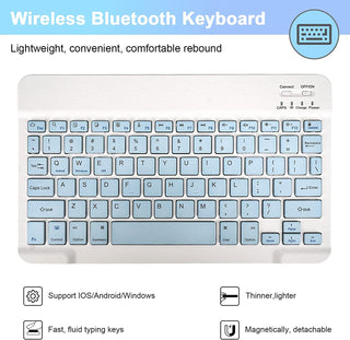 Husa cu tastatura si mouse Wireless, Bluetooth, Sigloo, compatibila cu tableta iPad mini 6th Gen 8.3, 2021, 8.3 Inch, Bleu