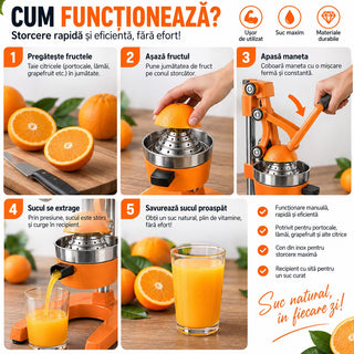 Storcător Manual Profesional pentru Citrice și Rodii, Construcție Robustă din Fontă și Inox, 6 kg, Presare Manuală, Portocale, Lămâi, Grapefruit