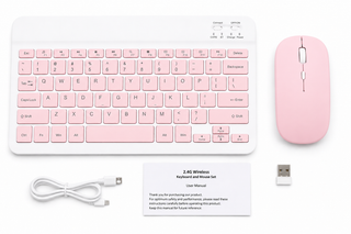 Kit Tastatură + Mouse Wireless Bluetooth Sigloo®, compatibil cu orice tableta, smartphone, laptop, Tv, calculator, Slim, Silențios, Multi-Device (iOS/Android/Windows), Roz