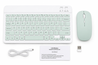 Kit Tastatura + Mouse Wireless Bluetooth Sigloo®, compatibil cu orice tableta, smartphone, laptop, Tv, calculator, Slim, Silentios, Multi-Device (iOS/Android/Windows), Verde