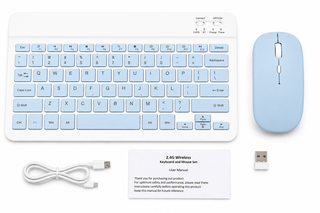 Kit Tastatura + Mouse Wireless Bluetooth Sigloo®, compatibil cu orice tableta, smartphone, laptop, Tv, calculator, Slim, Silentios, Multi-Device (iOS/Android/Windows), Albastru