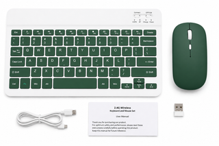 Kit Tastatura + Mouse Wireless Bluetooth Sigloo®, compatibil cu orice tableta, smartphone, laptop, Tv, calculator, Slim, Silentios, Multi-Device (iOS/Android/Windows), Verde Inchis
