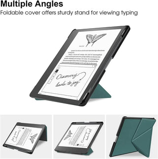Husa Origami Sigloo pentru Kindle Scribe 10.2", Piele PU, Suport Stilou, Albastru Deschis