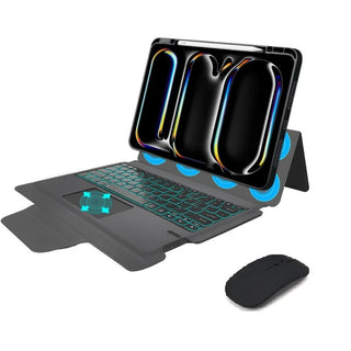 Husa cu tastatura incorporata si mouse Wireless, Bluetooth, Sigloo, pentru tableta iPad Pro 12.9" (2018-2022), Touchpad, Folie de sticla, Negru
