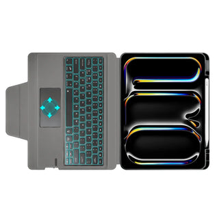 Husa cu tastatura incorporata si mouse Wireless, Bluetooth, Sigloo, pentru tableta iPad Pro 12.9" (2018-2022), Touchpad, Folie de sticla, Negru