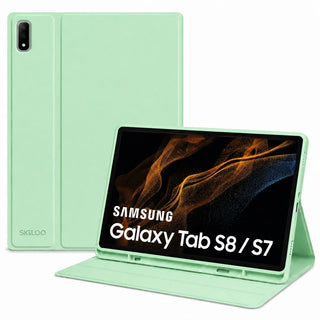 Husa office pentru tableta SAMSUNG GALAXY TAB S8 Model X700/X706 si S7 Model T870/T875/T876B, Sigloo, cu suport Smart Pen, Verde Azur