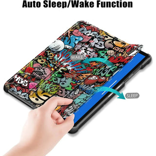 Husa tableta Sigloo pentru Samsung Galaxy Tab S10 Plus, slim, trifold, grafitti, 12.4 inch