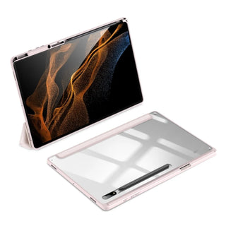 Husa premium pentru tableta, Sigloo, Armored Flip Smart Case, suport Stylus, policarbonat transparent, roz, pentru Galaxy Tab S10 Plus 12.4"