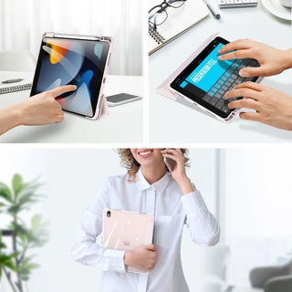 Husa premium pentru tableta, Sigloo, Armored Flip Smart Case, suport Stylus, policarbonat transparent, roz, pentru Galaxy Tab S10 Plus 12.4"