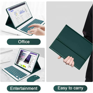 Husa cu tastatura si mouse Wireless, Bluetooth, Sigloo, compatibila cu tableta Lenovo Tab M9, TB-310FU, 9 inch, Pine Green