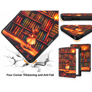 Husa Slim Sigloo pentru Kindle Scribe 10.2 inci (2022 & 2024) - Piele PU, Suport Stilou, Functie Auto Sleep/Wake, Library Girl