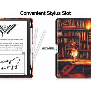 Husa Slim Sigloo pentru Kindle Scribe 10.2 inci (2022 & 2024) - Piele PU, Suport Stilou, Functie Auto Sleep/Wake, Library Girl