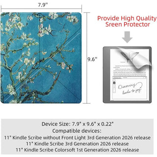 Husa pentru Kindle Scribe 10.2", Sigloo, Painted Tree, tip origami, Piele PU, Functie Auto Sleep/Wake