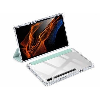 Husa Slim Sigloo, Smart Cover, Trifold, pentru Samsung Galaxy Tab S10 FE+ (SM-X620), 13.1", Spate Transparent si suport de Smart Pen, Verde